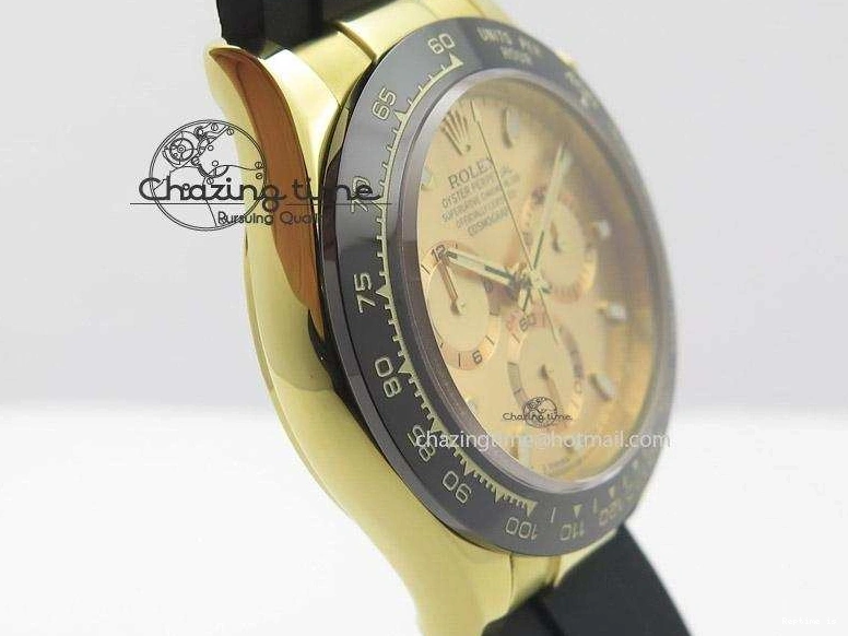 0105 Stylish Daytona YG BP Maker Gold Dial Sticks Markers On Rubber Strap A7750@ 4012